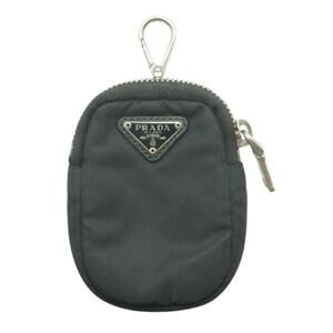 Prada Black Nylon Mini Pouch Snap Hook And Ring Zipper Closure, Made In Italy